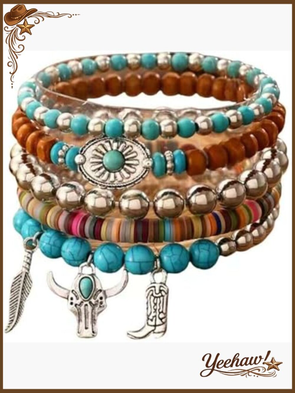 Turquoise Beaded Strand Bracelet Western Boho Stackable Adjustable